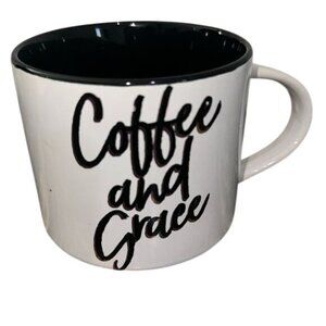Coffee & Grace Mug 14 Oz Black/White Ceramic Gracious Home Collection By Hobby L
